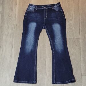 Blue Flare Wide Leg Jeans with Gradient Effect